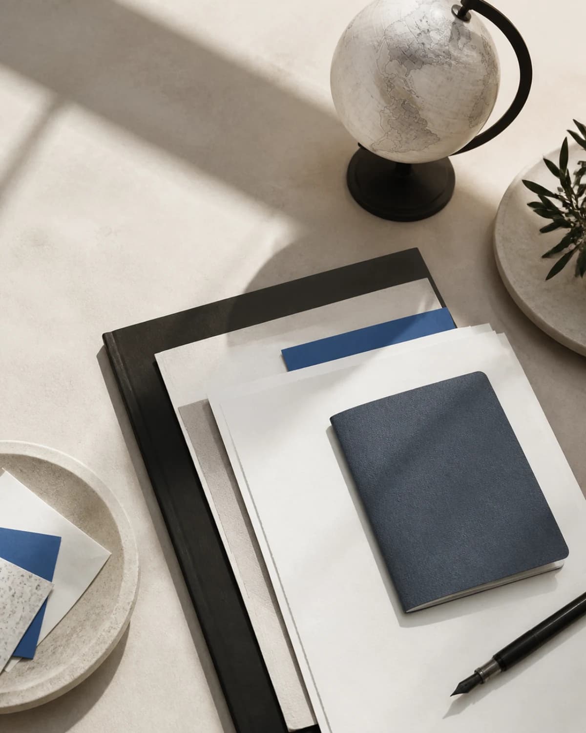 A calm international tax preparation workspace